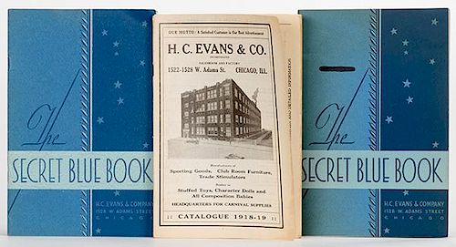 Three H.C. Evans & Co. Supply Catalogs. Chicago, 1919 _ 1936. PublisherÍs printed wrappers. Including two ñSecret Blue Bookî catalogs (1932/36) and