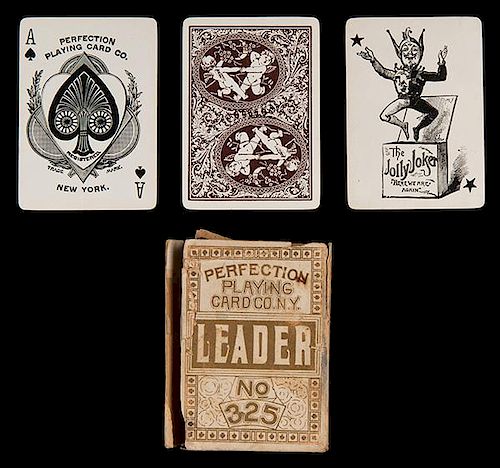 Perfection Playing Card Co. Leader  No. 325. New York, ca. 1890. 52 + J + OB. Beautiful standard deck by a small company with nice joker and ace of sp
