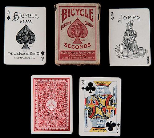 USPC Bicycle 808 Playing Cards ñTangent #1.î Cincinnati, ca. 1900. 52 + J + OB. The jester hat joker and a rare ñsecondsî box. The box is torn but