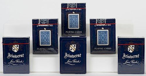 Six Decks USPC Aristocrat 727 Playing Cards. Cincinnati, ca. 1980. Five decks mint sealed and one deck near mint. All Linen Finish. Many magicians pre