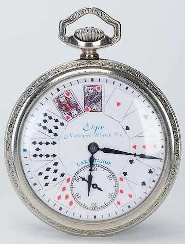 Elgin Playing Card Pocket Watch. Contemporary dial in vintage case. Working. Excellent.