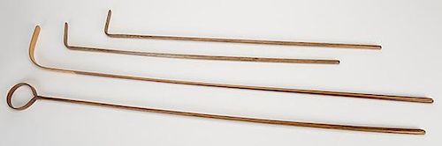 Four Wood Croupier Dice Sticks. American, ca. 1900. All in excellent condition.