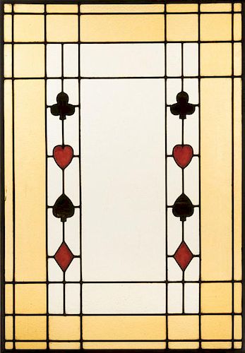 Three Leaded Stained Glass Windows with Suit Symbols. American, ca. 1930s. The largest 40 x 28î. All excellent.
