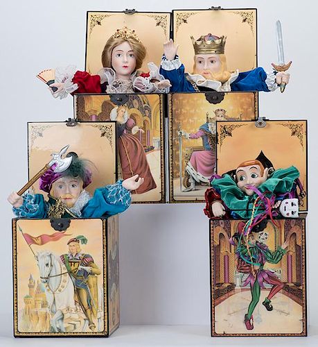 Four Playing Card Music Boxes From the Kingdom of Cards Collection. San Francisco Music Box Co., [n.d.]. Including Queen of Hearts, Jack of Clubs, Que