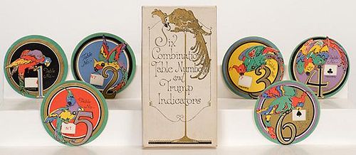 Six Combination Table Numbers and Trump Indicators. Circa 1930. Original box and excellent condition.
