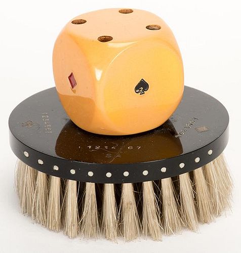 Trump Indicator Table Brush with Die Indicator on Top. Circa 1932. The die on top bears suit symbols on the sides that when turned to ñSAî indicates