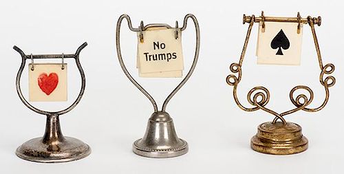 Three Trump Indicators With Hanging Celluloid Flip Cards on Wire Supports. Circa 1930. A few of the flip cards are faded but overall very good.