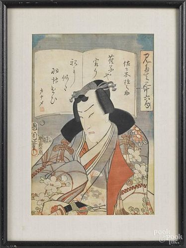 Five Japanese woodblock prints, to include exam