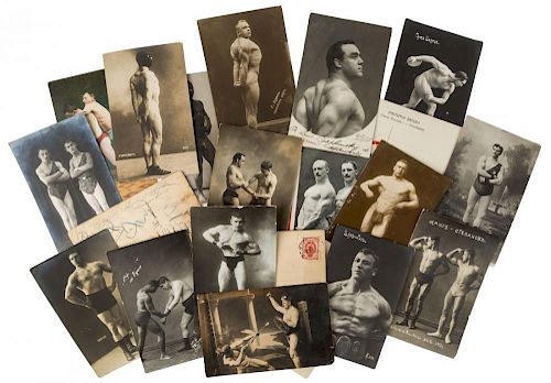 [EARLY HOMOEROTIC PHOTOGRAPHY] A COLLECTION OF 1,740 ANTIQUE POSTCARDS OF STRONGMEN AND ATHLETES
