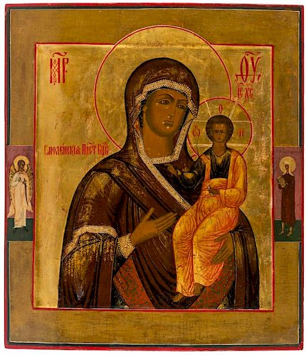 A RUSSIAN ICON OF OUR LADY HODEGETRIA OF SMOLENSK, EARLY 19TH CENTURY