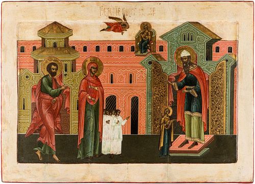 A RUSSIAN ICON OF PRESENTATION OF THE HOLY VIRGIN IN THE TEMPLE, 19TH CENTURY
