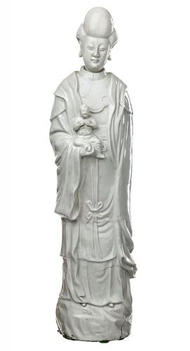 A BLANC-DE-CHINE FIGURE OF GUANYIN AND CHILD