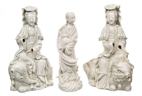A GROUP OF THREE BLANC-DE-CHINE FIGURES
