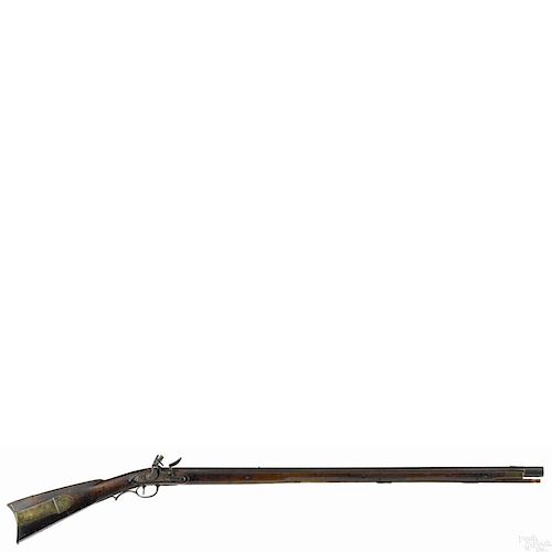 Pennsylvania full stock flintlock long rifle, approximately .60 caliber
