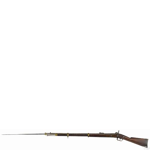 J. Henry & Son brass mounted two band percussion rifle, .58 caliber, with a brass patch box