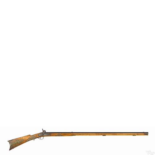 Abraham Gibbs, Lancaster, Pennsylvania full stock percussion long rifle, approximately .45 caliber
