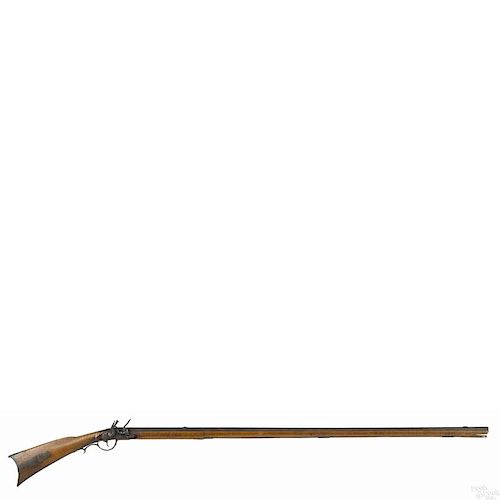 Full stock flintlock long rifle, approximately .52 caliber, the lock stamped J. J. Henry Boulton