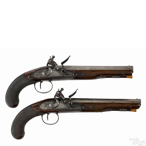 Pair of English officer's dueling pistols, ca. 1780, approximately .65 caliber