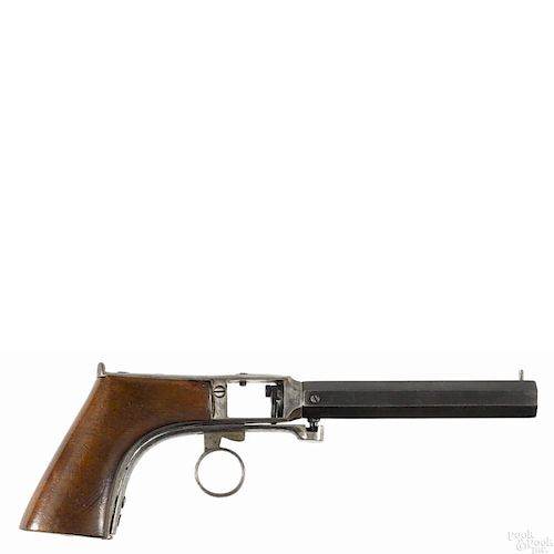 Rare ring trigger underhammer single shot percussion pistol, approximately .50 caliber