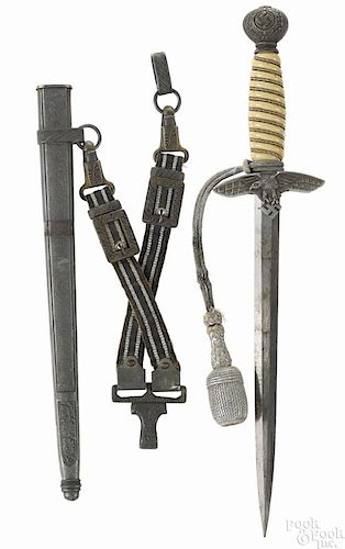 German WWII Luftwaffe officer's dress dagger, 2nd model, with hangers, a scabbard, and a portepee