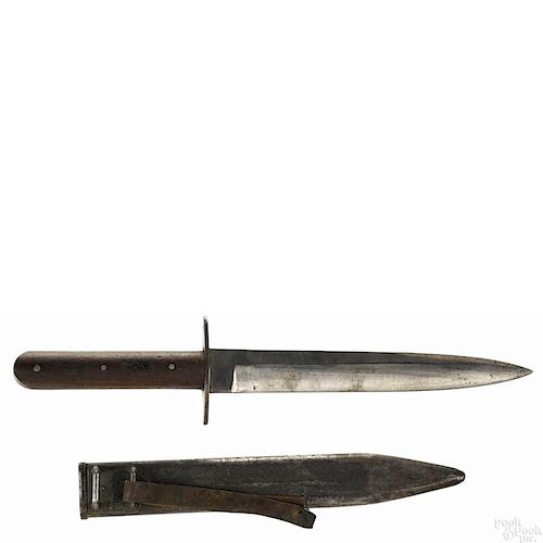 Austro-Hungarian WWI trench knife with a sheath and a wooden grip