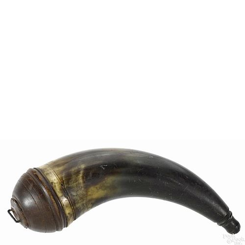 Lancaster County, Pennsylvania powder horn, 19th c., with a chip carved plug, 8 3/4'' l.