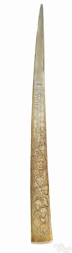 Carved swordfish bill, 19th c., with later relief carving of Native American Indians