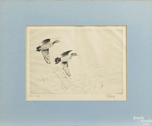 Richard Bishop (American 1887-1975), signed etching, titled Green Wings, 7 1/2'' x 10''.