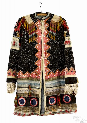 Leni Lenape Native American Indian wedding coat, ca. 1890, with patchwork fabrics, buttons, bells