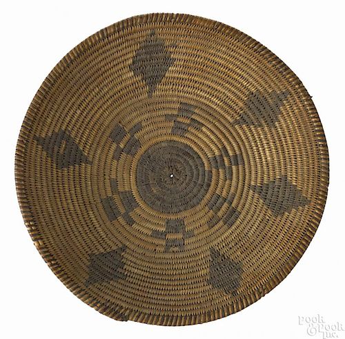 Native American Indian basketry bowl, 19th c., probably Apache, with repeating diamonds, 9'' dia.