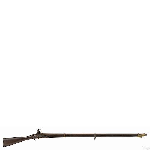 European flintlock musket, approximately .70 caliber, with brass furniture and a lock