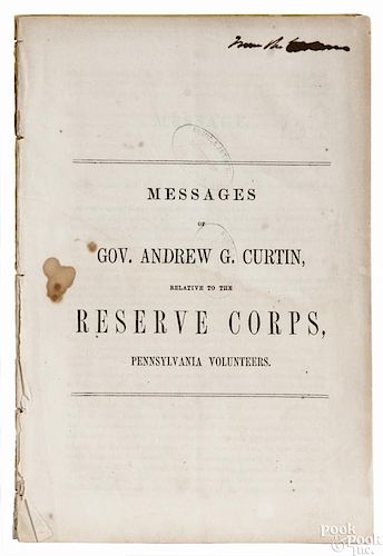 Governor Andrew G. Curtin Messages Relative to the Reserve Corps, Pennsylvania Volunteers booklet