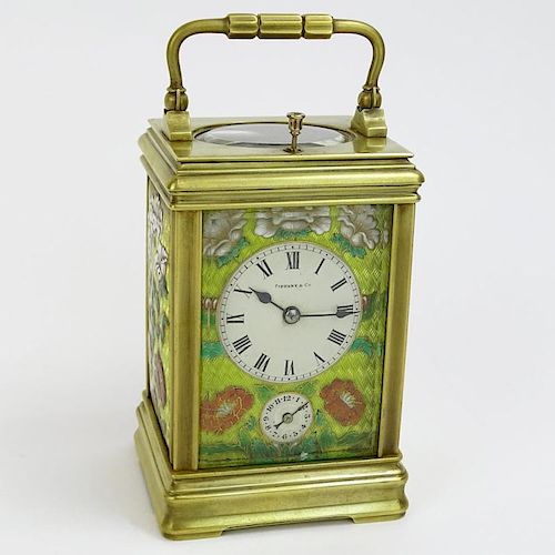 Tiffany & Co. Enamel and Brass Repeater Carriage Clock.