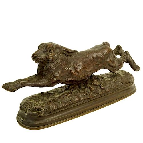 Arthur Marie Gabriel Comte du Passage, French (1838-1909) Bronze rabbit sculpture "Lièvre courant".
