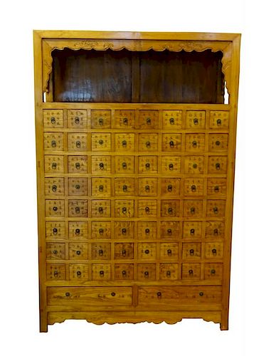 Modern Chinese Carved Hard Wood Apothecary Chest.