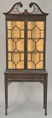 Chinese Chippendale style curio cabinet, two part with drawer, 19th century