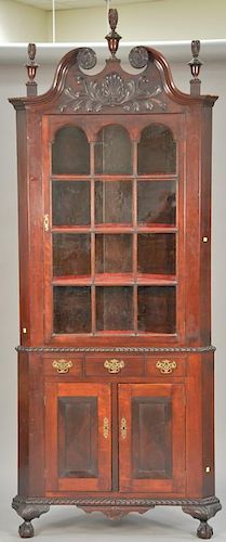 Centennial mahogany Chippendale style corner cabinet in two parts.
