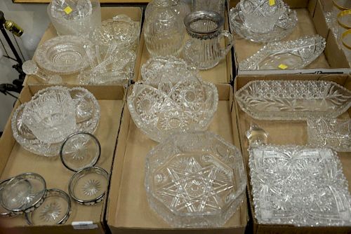 Six box lots of cut glass to include three decanters, five large bowls, plates, small dishes (as is).