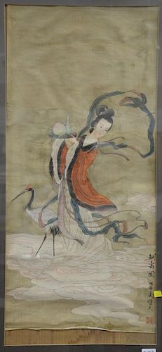 Oriental watercolor on silk of