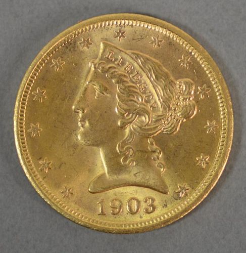 1903 S $5. Liberty gold coin.