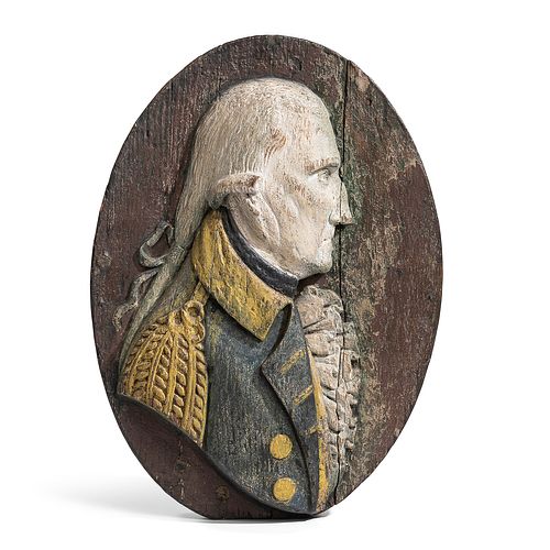 Samuel McIntire Two-sided Carved and Painted George Washington Profile Portrait Plaque