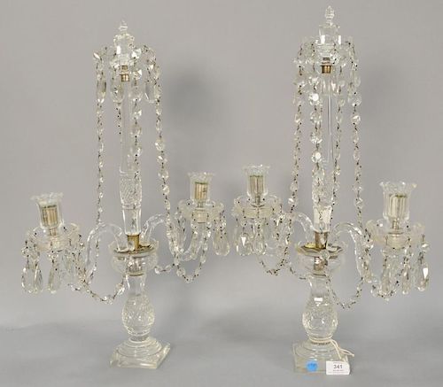 Pair of 19th century crystal candelabra (one chipped bowl)