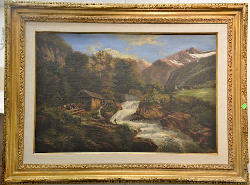 Helen Mirren Berry (1900), oil on canvas, Fishing in the Falls, signed lower right H