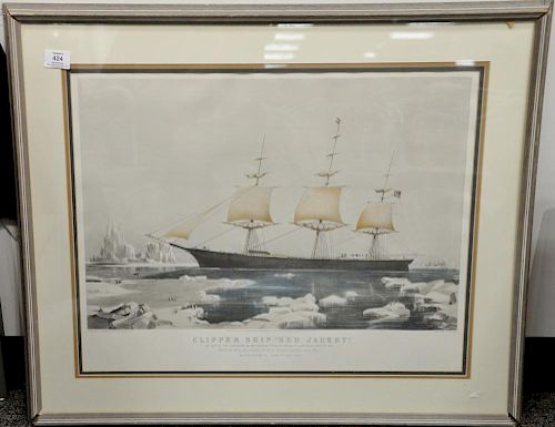 N. Currier 1855, lithograph, Clipper Ship "Red Jacket" in the ice off Cape Horn on her passage...