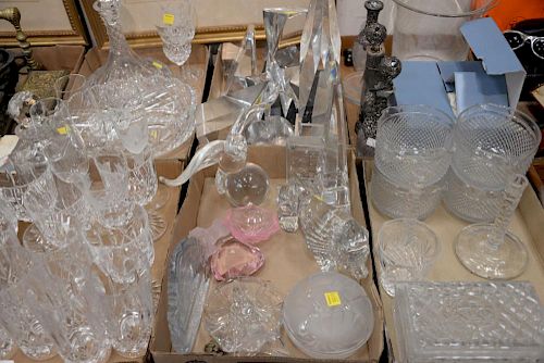 Six box lots of crystal including Baccarat lion (tail off), crystal awards, Reed & Barton glasses, three piece silver overlay bottle...