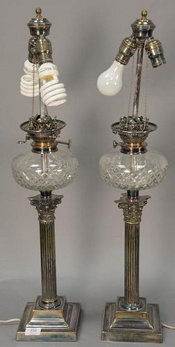 Pair of silverplate candlestick lamps