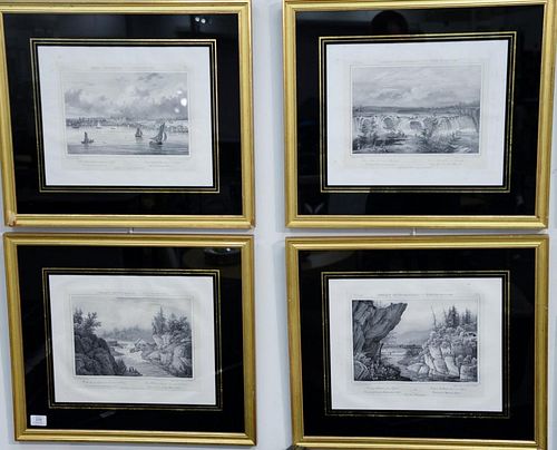 After Jacques Gerard Milbert, set of six 19th century lithographs including Sing-Sing or Mount Pleasant #5, Bridge on the Hudson Riv...