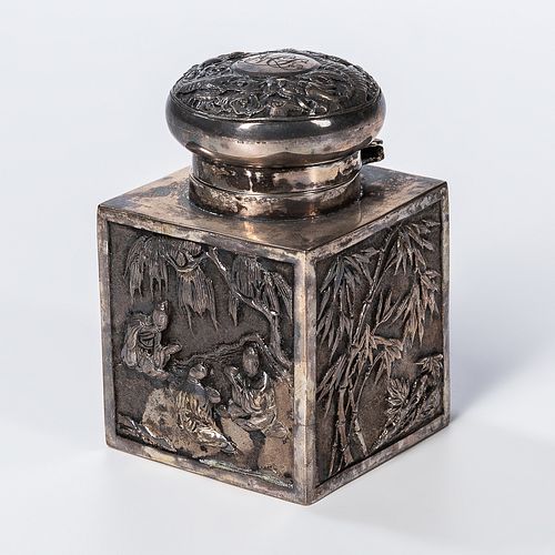 Chinese Export Silver Inkwell