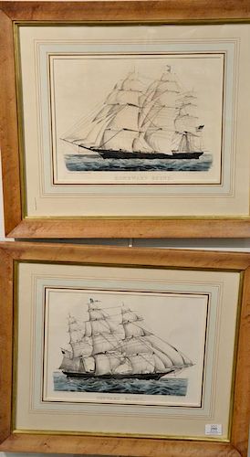 Currier & Ives pair of small folio hand colored lithographs including Homeward Bound and Outward Bound, Wesley Allen Framemakers