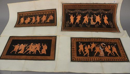 Group of four large double page Roman Greek Classical figural scenes, hand colored engravings